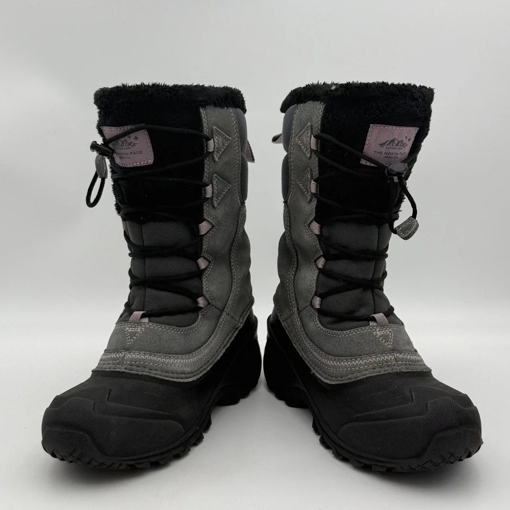 The North Face Alpenglow IV Waterproof Winter Boots Grey Black Kids Size 4 US